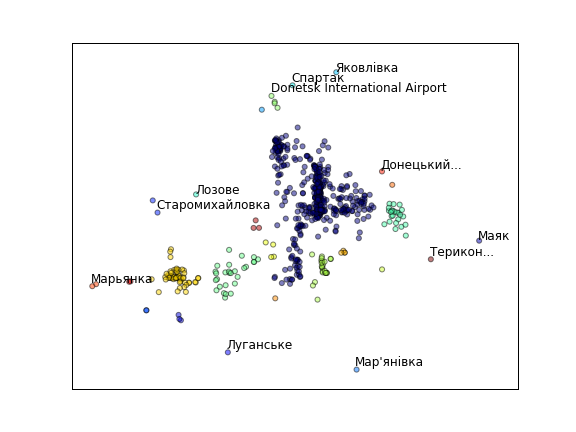 cluster of openstreetmap POIs in Donetsk