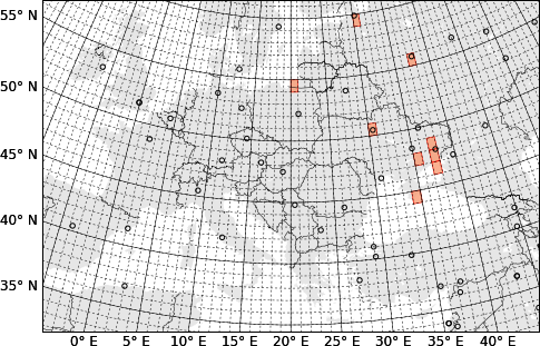 Graticule sectors visited. Lambert azimuthal equal area projection.